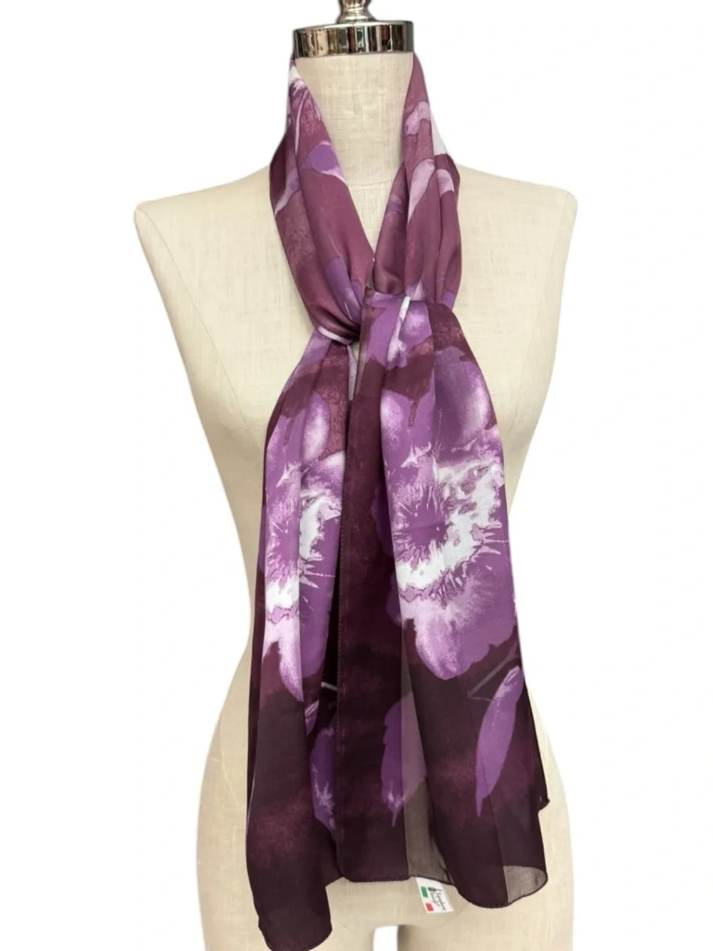 Symphony Scarfs Purple Floral Sheer Scarf Long Italy